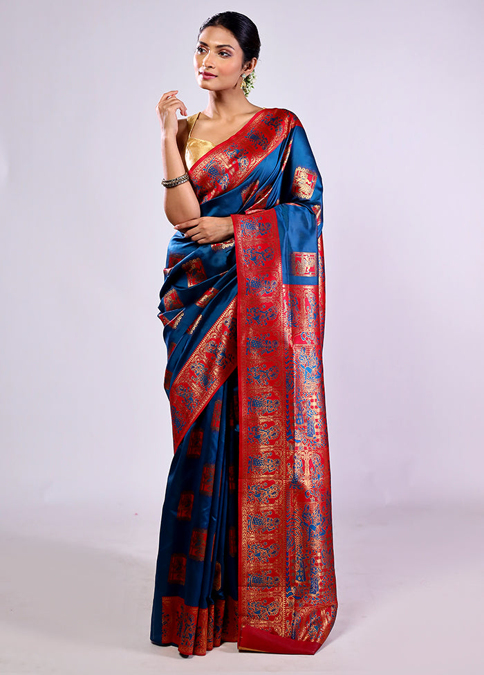 Blue Baluchari Silk Saree With Blouse Piece