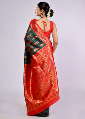 Green Baluchari Silk Saree With Blouse Piece