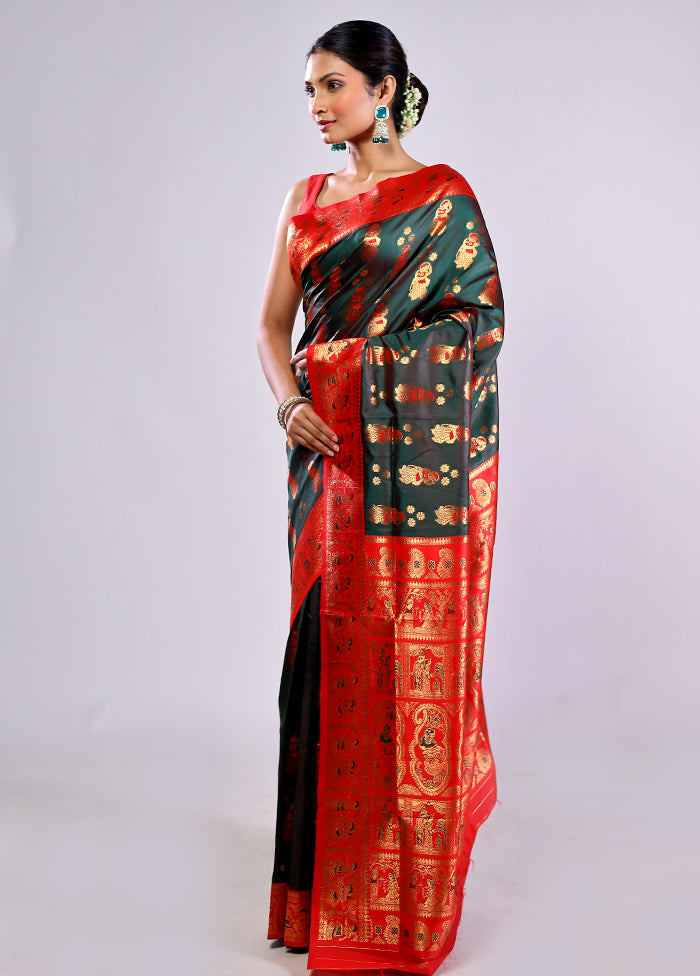 Green Baluchari Silk Saree With Blouse Piece