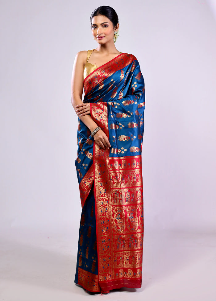 Blue Baluchari Silk Saree With Blouse Piece