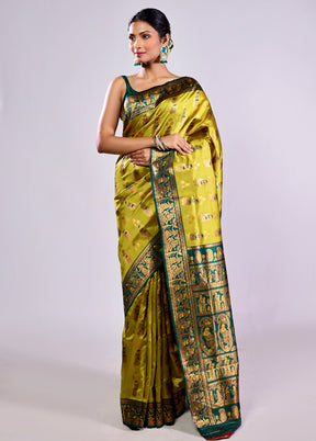 Green Baluchari Silk Saree With Blouse Piece