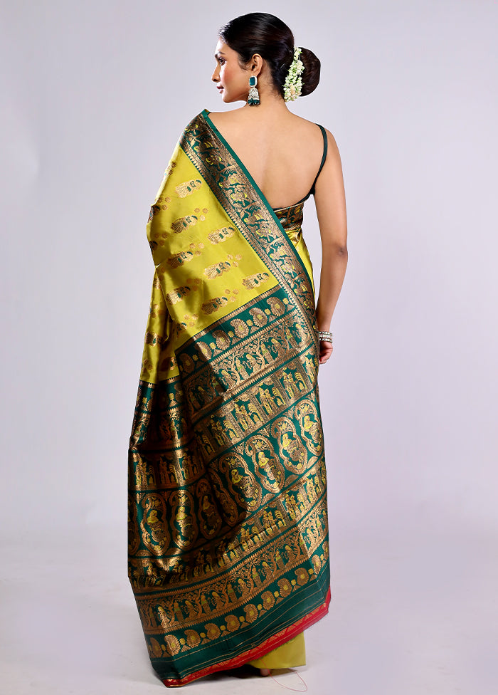 Green Baluchari Silk Saree With Blouse Piece