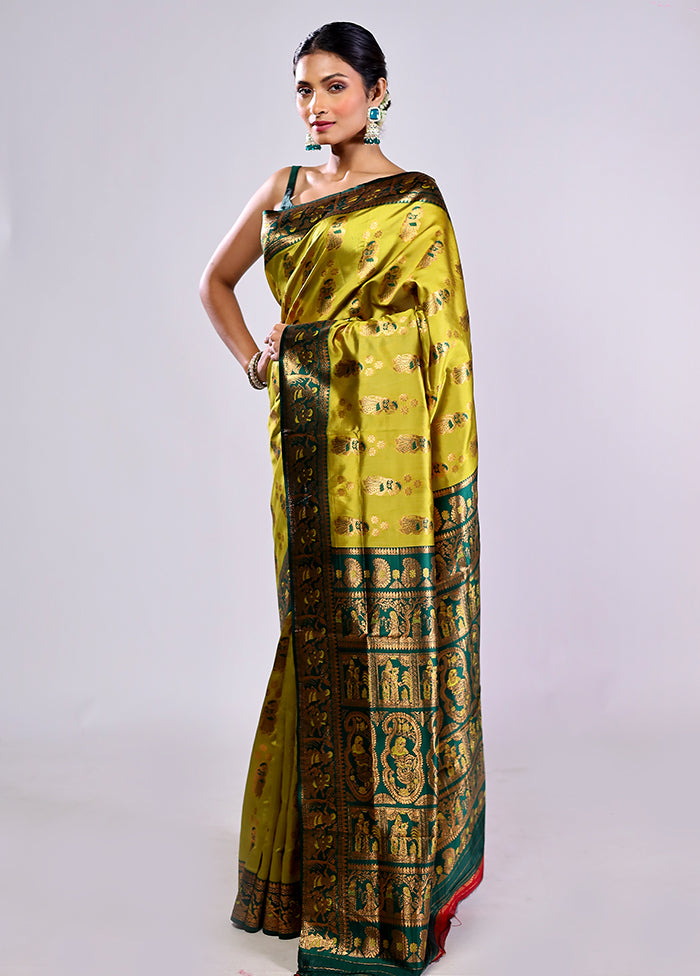 Green Baluchari Silk Saree With Blouse Piece