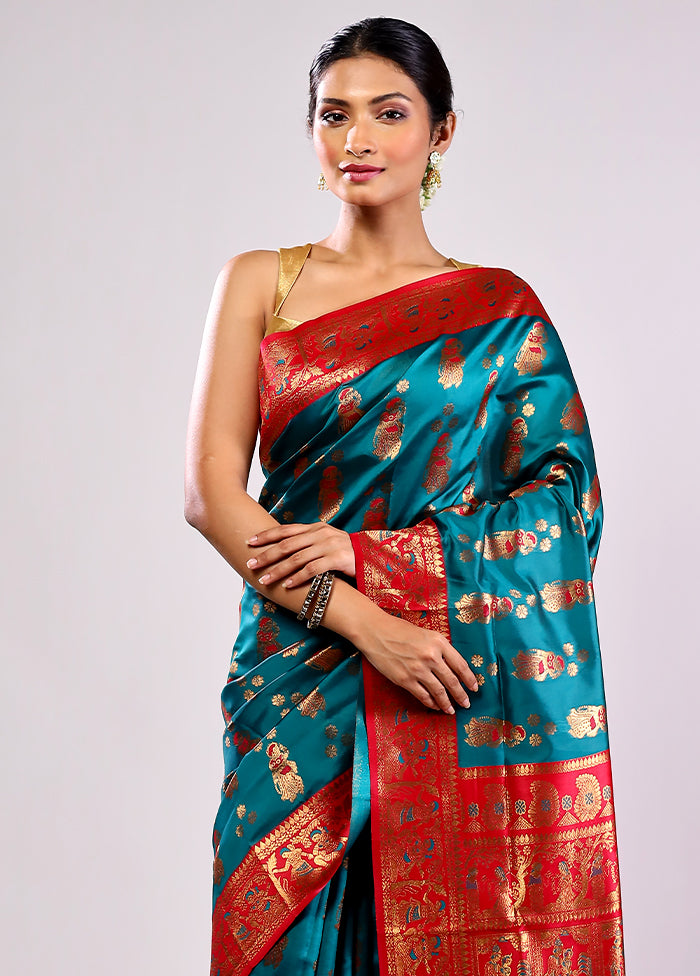 Green Baluchari Silk Saree With Blouse Piece