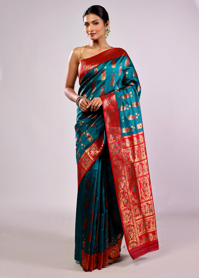 Green Baluchari Silk Saree With Blouse Piece