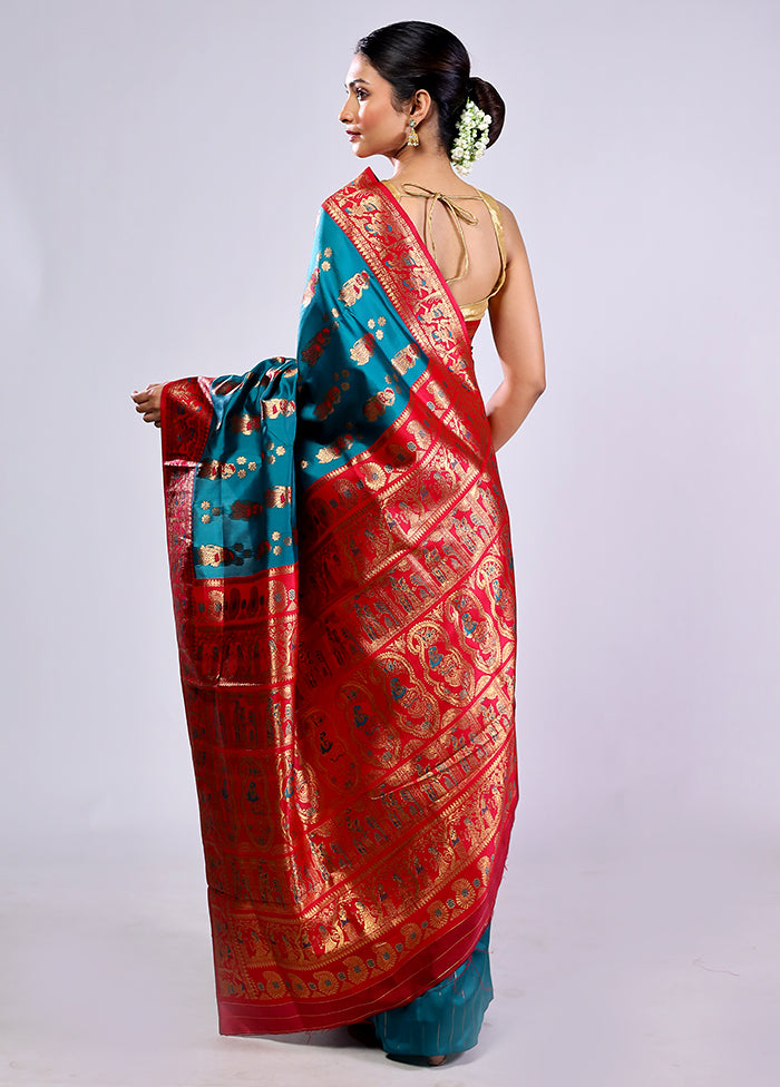 Green Baluchari Silk Saree With Blouse Piece