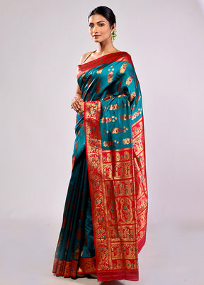 Green Baluchari Silk Saree With Blouse Piece