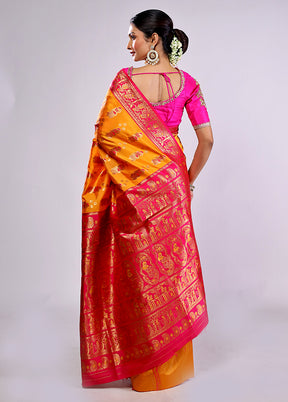 Yellow Baluchari Silk Saree With Blouse Piece