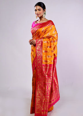 Yellow Baluchari Silk Saree With Blouse Piece