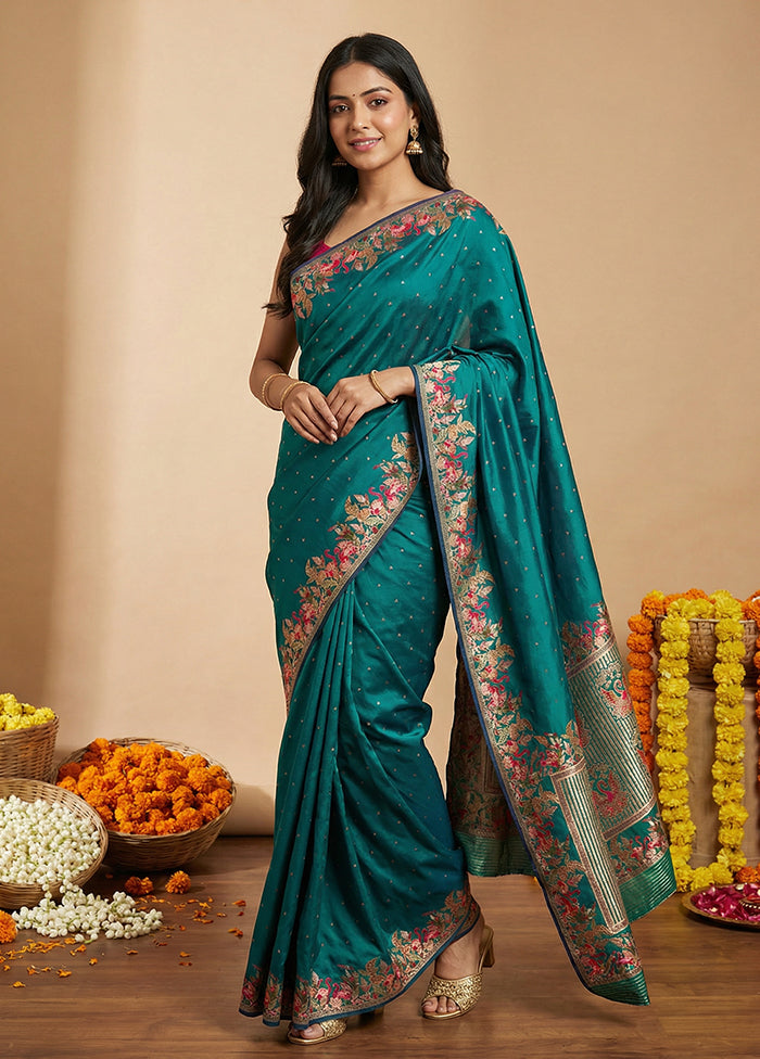Green Dupion Silk Saree With Blouse Piece