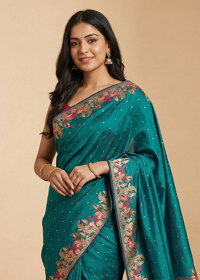 Green Dupion Silk Saree With Blouse Piece
