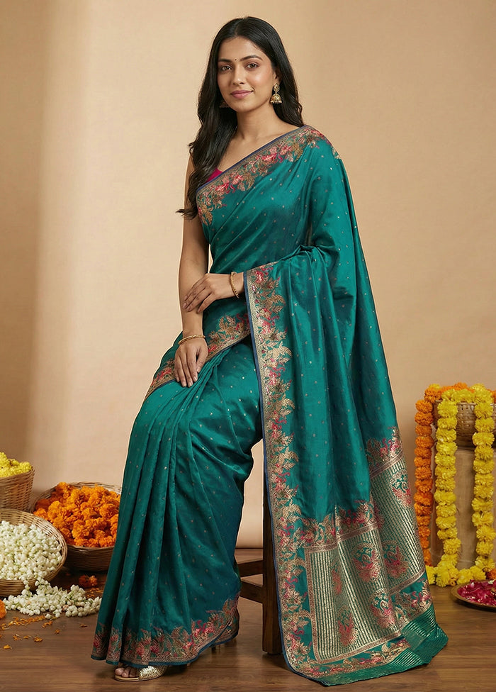 Green Dupion Silk Saree With Blouse Piece