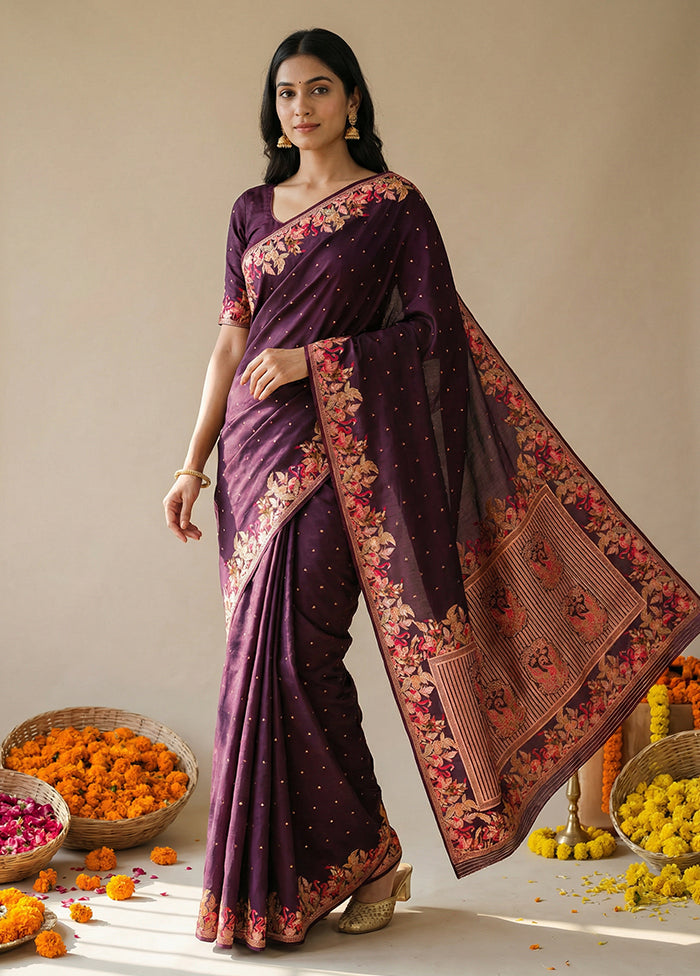 Purple Dupion Silk Saree With Blouse Piece