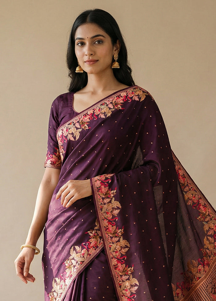 Purple Dupion Silk Saree With Blouse Piece
