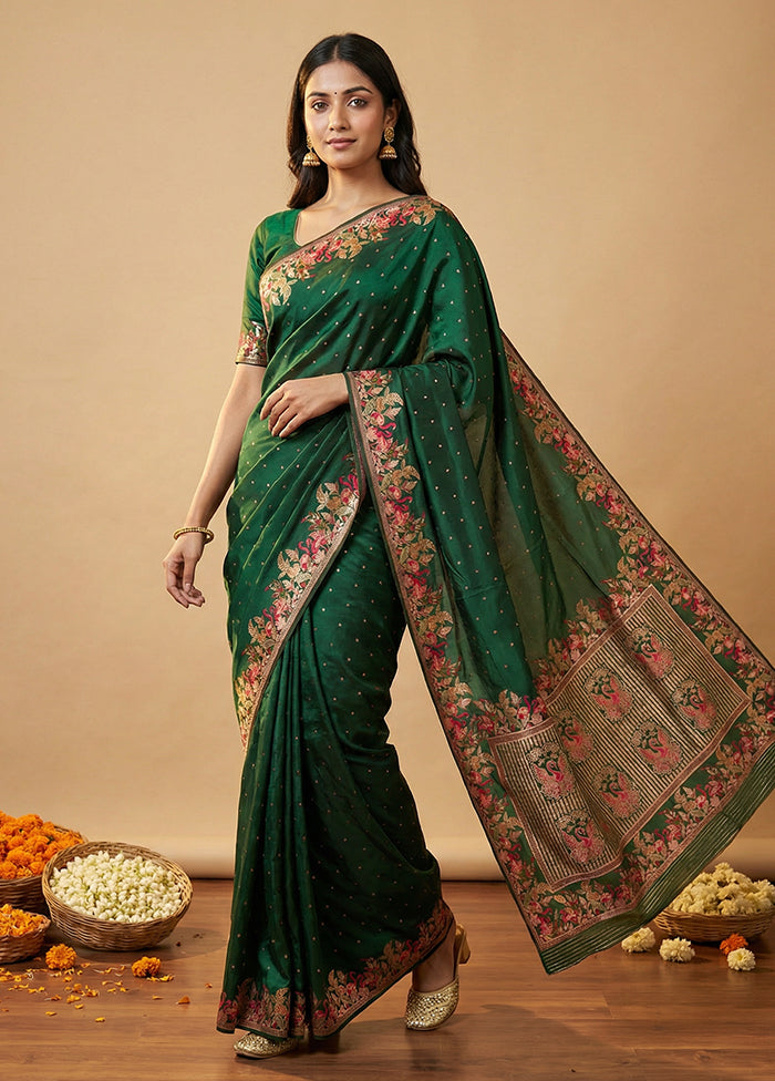 Green Dupion Silk Saree With Blouse Piece