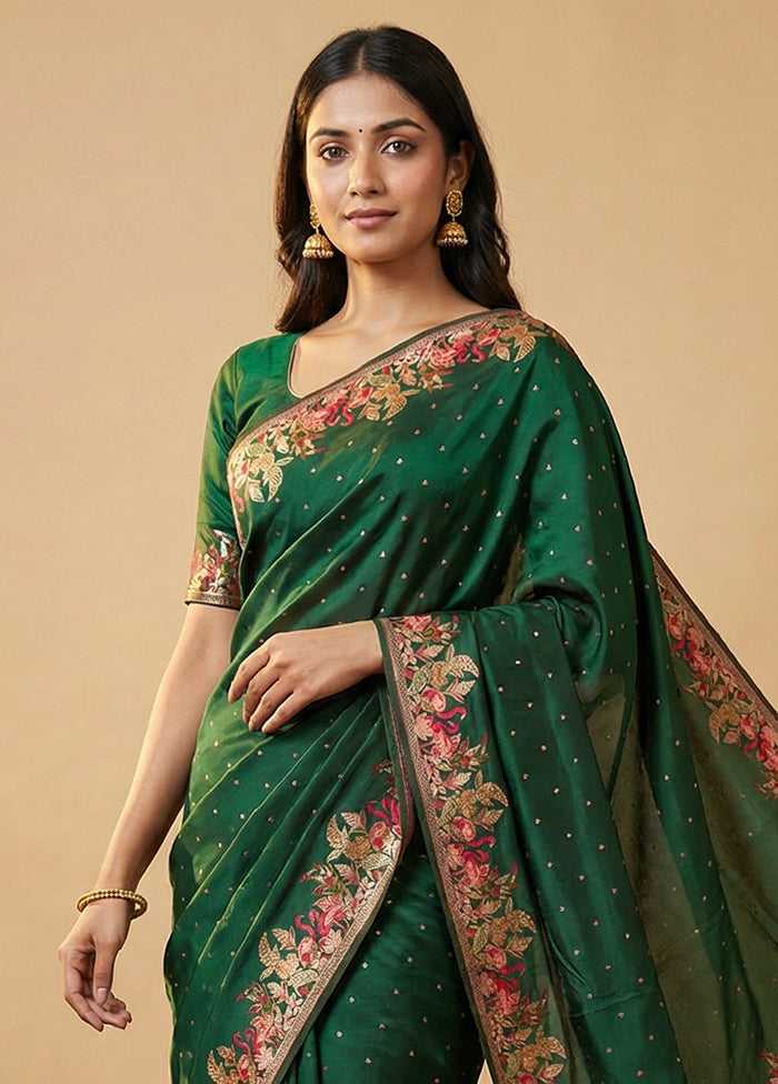 Green Dupion Silk Saree With Blouse Piece