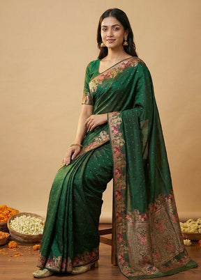 Green Dupion Silk Saree With Blouse Piece