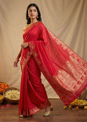 Pink Dupion Silk Saree With Blouse Piece