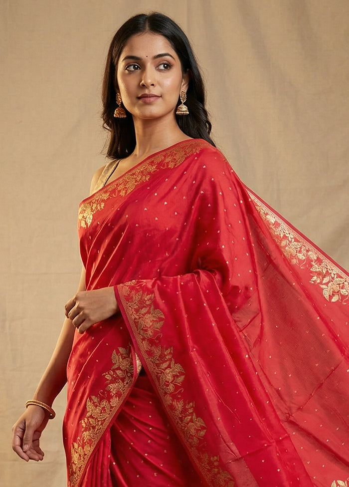 Pink Dupion Silk Saree With Blouse Piece
