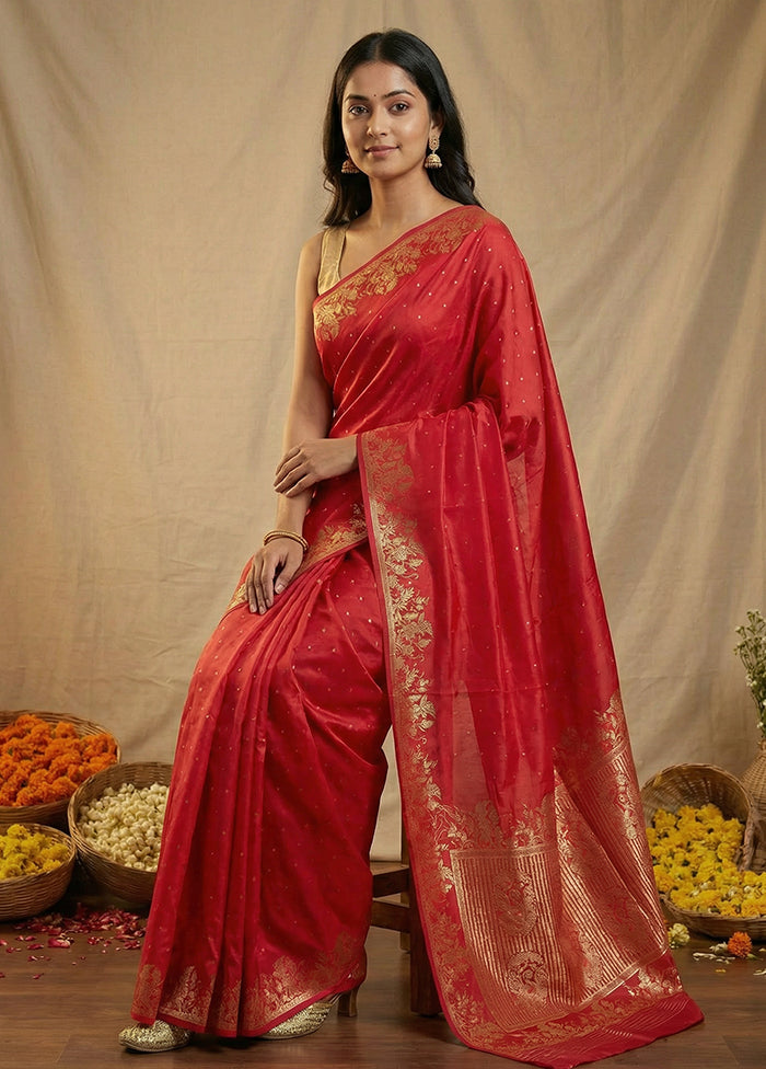 Pink Dupion Silk Saree With Blouse Piece