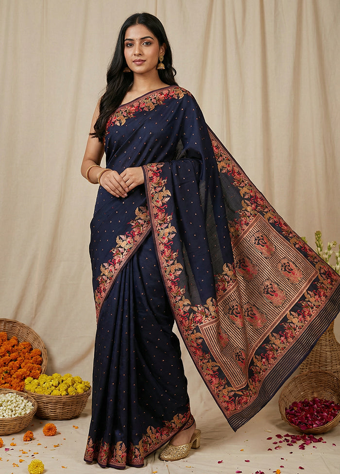 Black Dupion Silk Saree With Blouse Piece