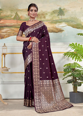 Maroon Dupion Silk Saree With Blouse Piece
