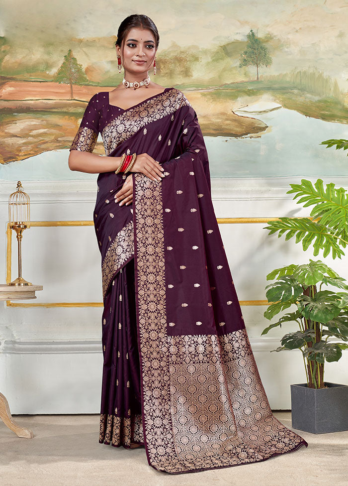 Maroon Dupion Silk Saree With Blouse Piece