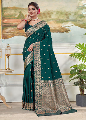 Blue Dupion Silk Saree With Blouse Piece