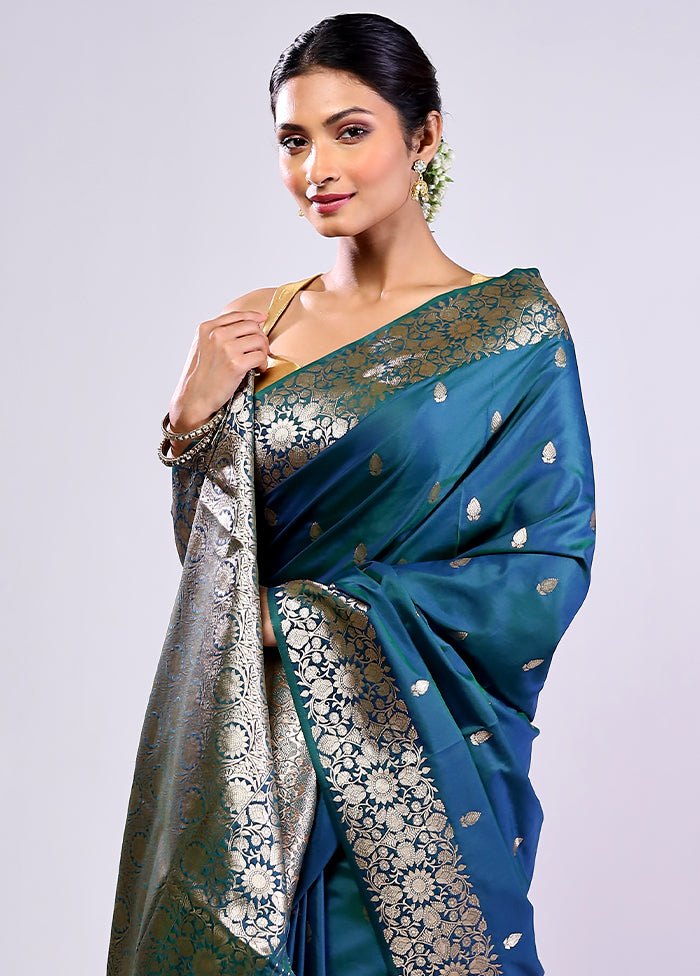 Blue Dupion Silk Saree With Blouse Piece