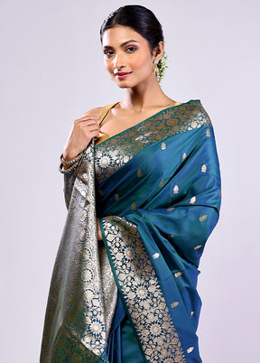 Blue Dupion Silk Saree With Blouse Piece