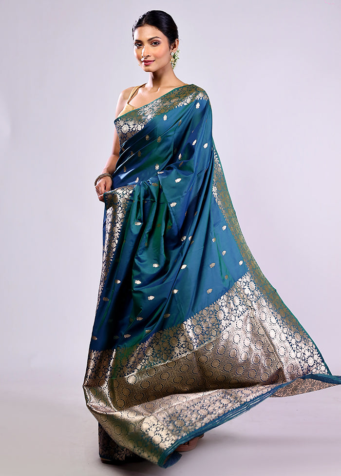 Blue Dupion Silk Saree With Blouse Piece