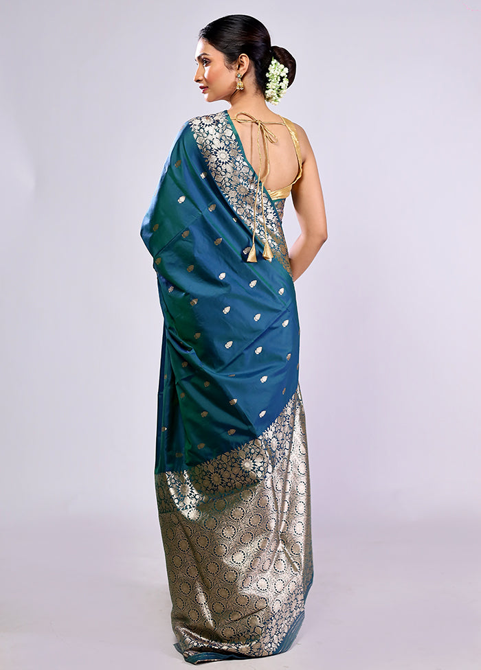 Blue Dupion Silk Saree With Blouse Piece