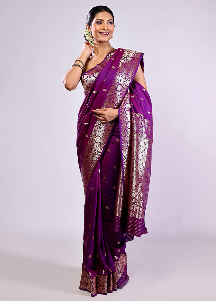 Purple Dupion Silk Saree With Blouse Piece