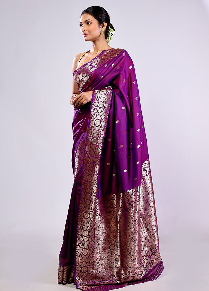 Purple Dupion Silk Saree With Blouse Piece