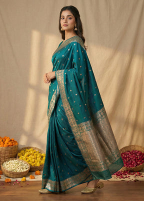 Green Dupion Silk Saree With Blouse Piece