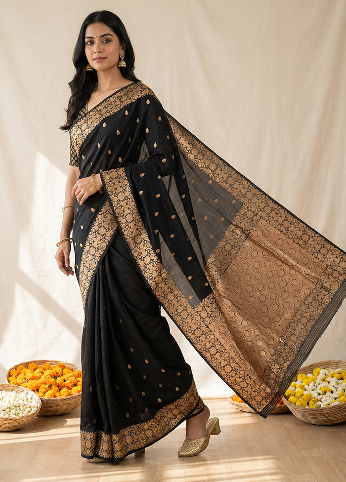 Black Dupion Silk Saree With Blouse Piece