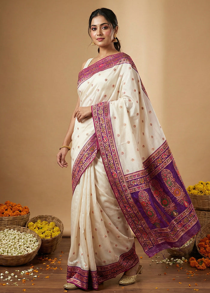 White Dupion Silk Saree With Blouse Piece