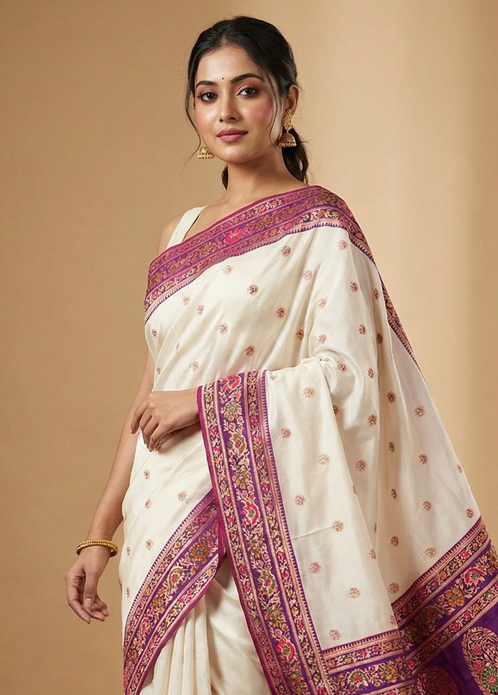 White Dupion Silk Saree With Blouse Piece