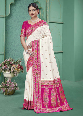 White Dupion Silk Saree With Blouse Piece