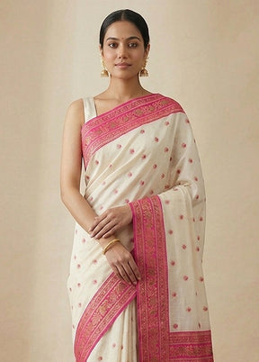 White Dupion Silk Saree With Blouse Piece