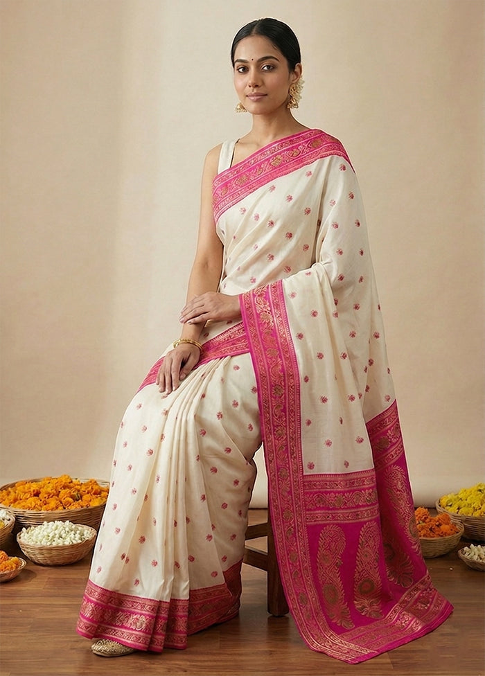 White Dupion Silk Saree With Blouse Piece