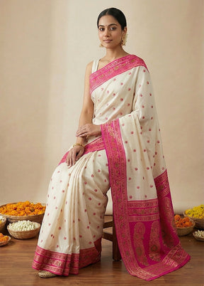 White Dupion Silk Saree With Blouse Piece