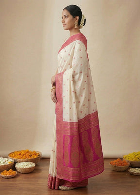 White Dupion Silk Saree With Blouse Piece