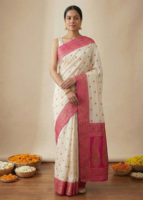 White Dupion Silk Saree With Blouse Piece