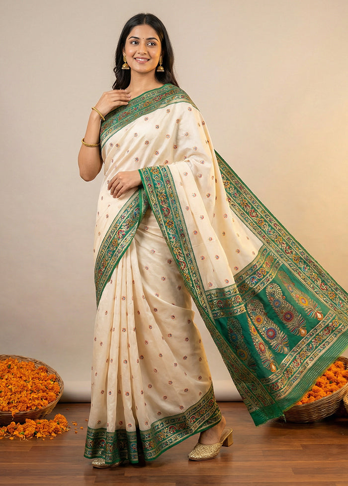 White Dupion Silk Saree With Blouse Piece
