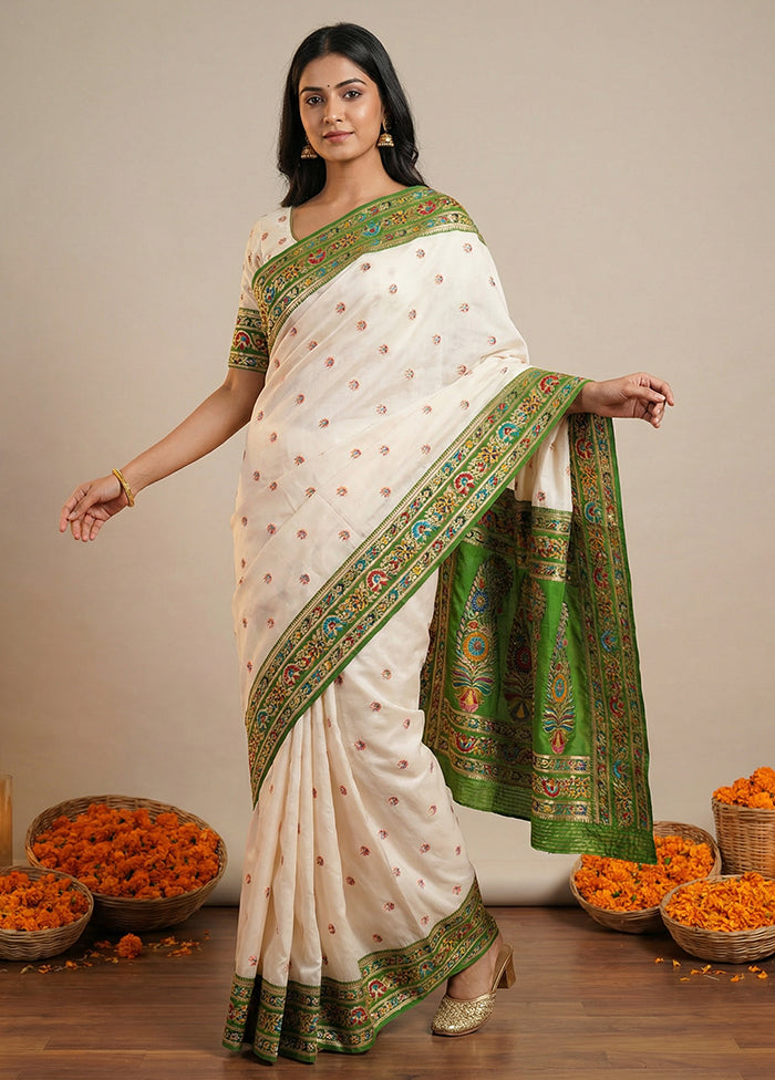 White Dupion Silk Saree With Blouse Piece
