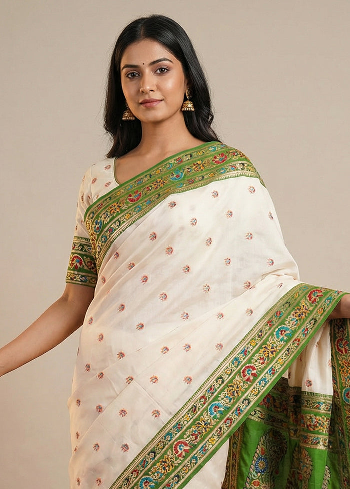White Dupion Silk Saree With Blouse Piece