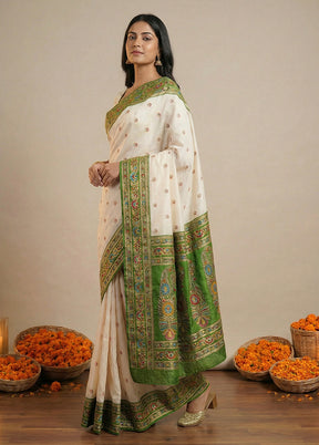 White Dupion Silk Saree With Blouse Piece