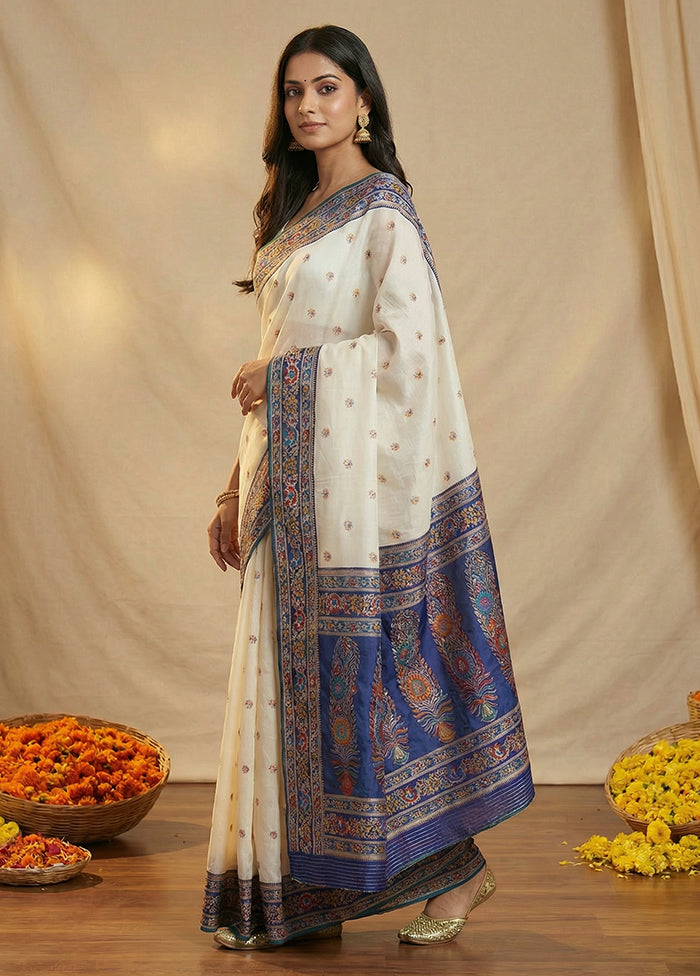 White Dupion Silk Saree With Blouse Piece