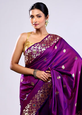 Purple Dupion Silk Saree With Blouse Piece